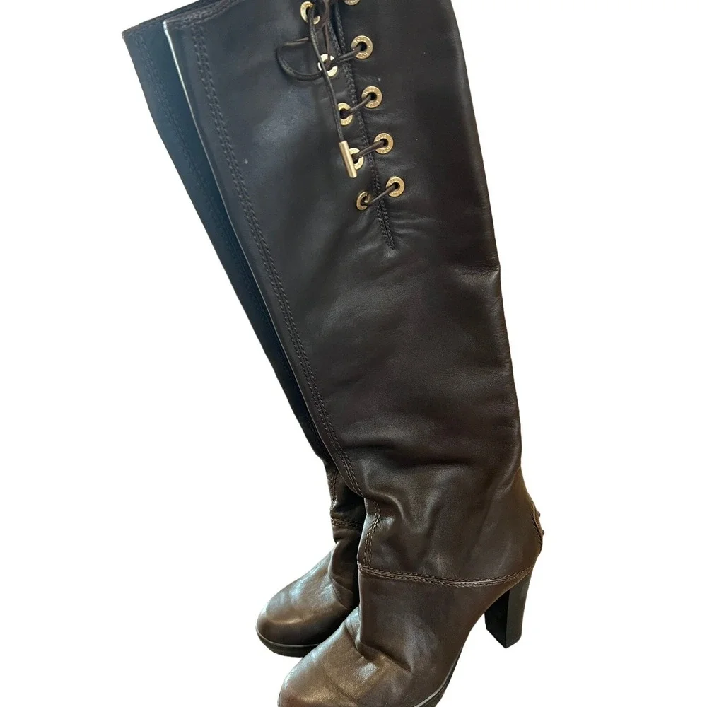 TOD'S Women's Brown Leather Knee High Tall  Riding  Boots Size 35.5 $920 Italy